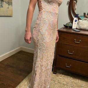 Gorgeous Pink Lace Prom Gown